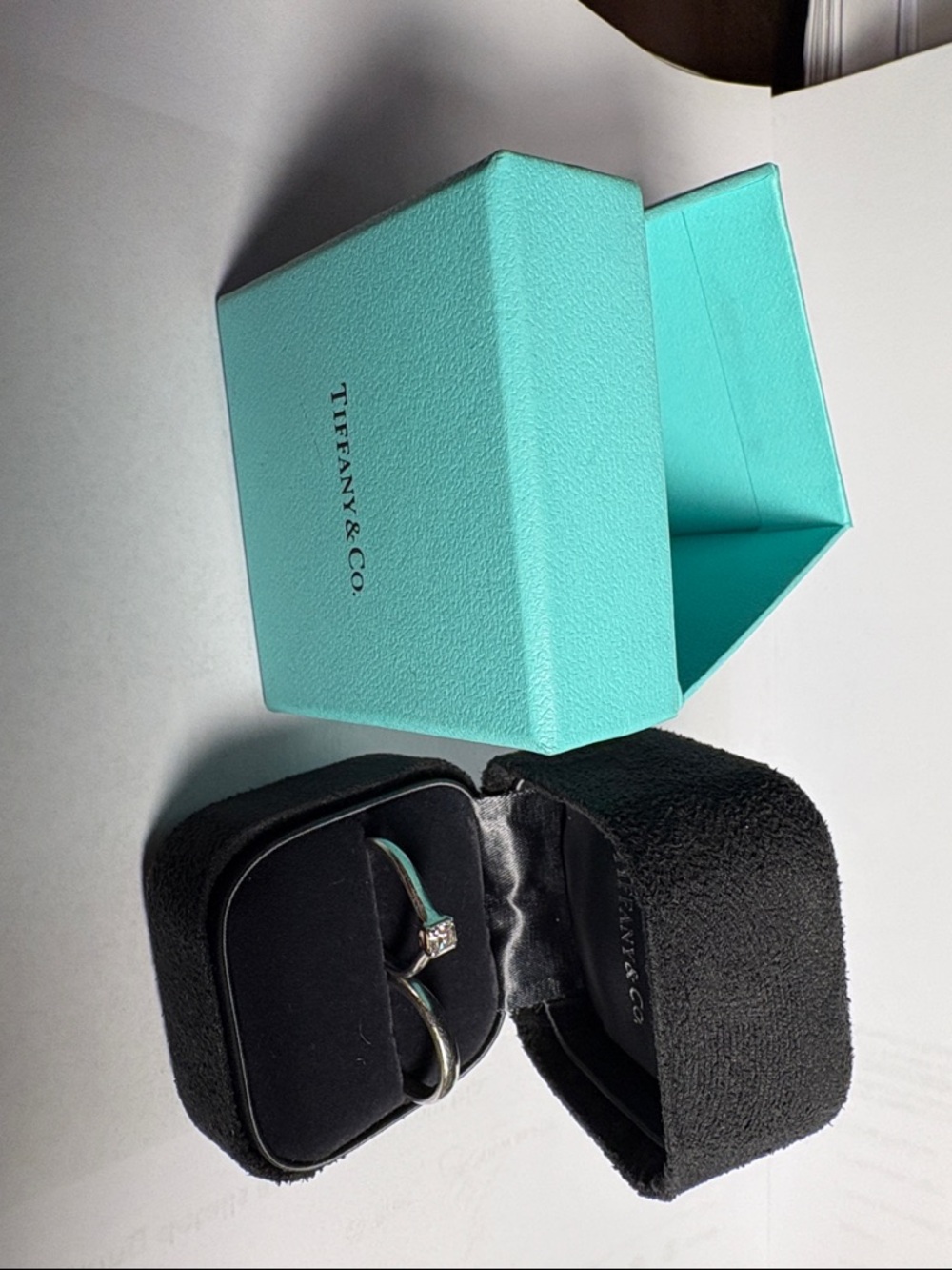 Tiffany & Co. Blue Box with Solid Platinum and diamond ring set